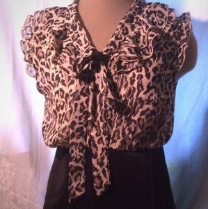 Leopard print and black mini dress . M/L